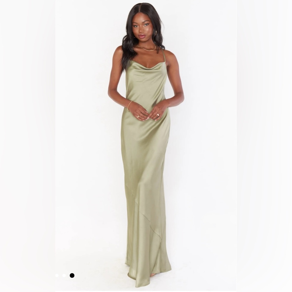 Show Me Your MuMu Olive Satin Cowl Maxi Dress